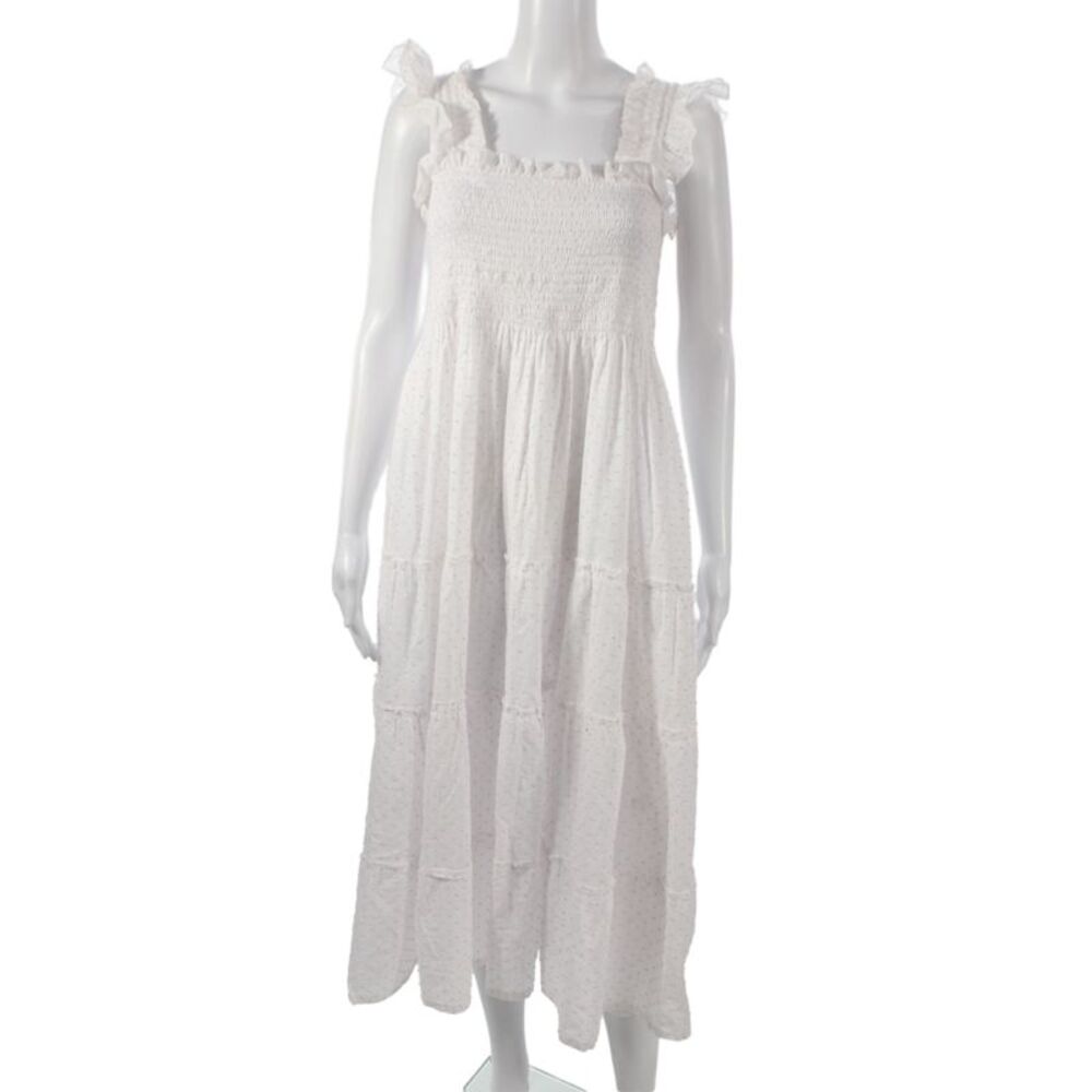 Hill House Women Maxi Dress White Polka Dot Square Neck Sleeveless Size M